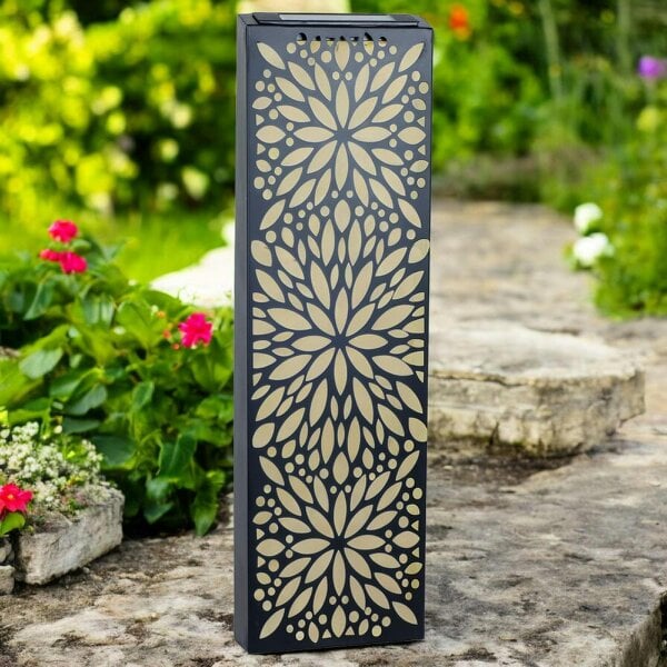 EDH Door Hardware Metal Flower Solar Wall Panel – 60 x 20 x 5 CM | Solar-Powered Outdoor Wall Art | Weatherproof Metal Garden Decor