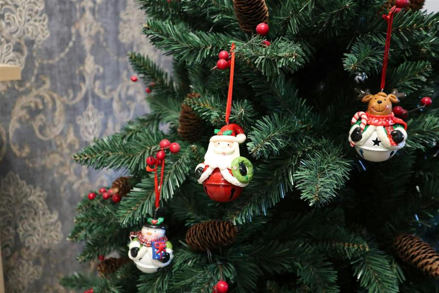 3pc Christmas Tree Hanging Decorations with Hand-Painted Ceramic Santa, Snowman and Reindeer image 4
