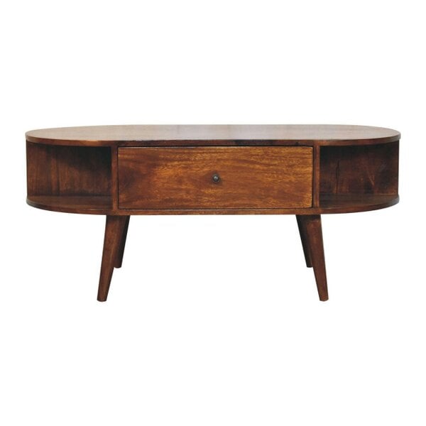 Artisan Furniture Solid Wood Chestnut Oval Coffee Table with 2 Drawers, Brown
