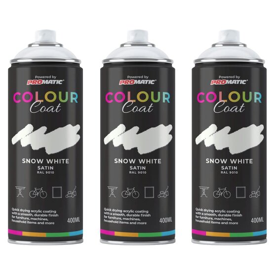 Colour Coat 3X Snow White RAL 9010 Satin Spray Paint 400ml