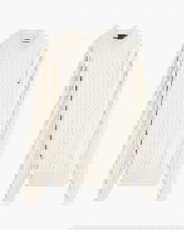 Tommy Hilfiger Classic Cable Mens Crew Jumper - Heathered Oatmilk