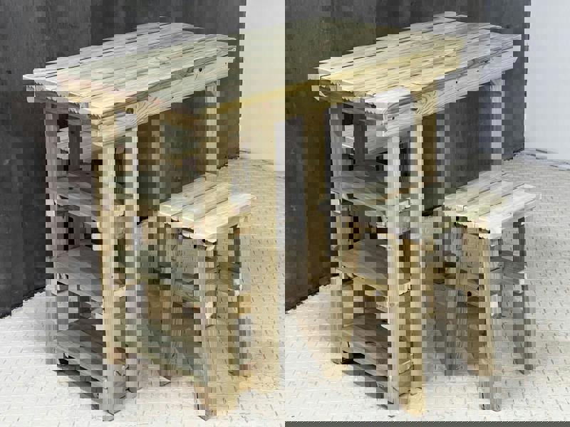 Garden Potting Table – 106cm Multi-Purpose Wooden Workbench with two chairs ideal for Planting, Gardening, and Outdoor Storage