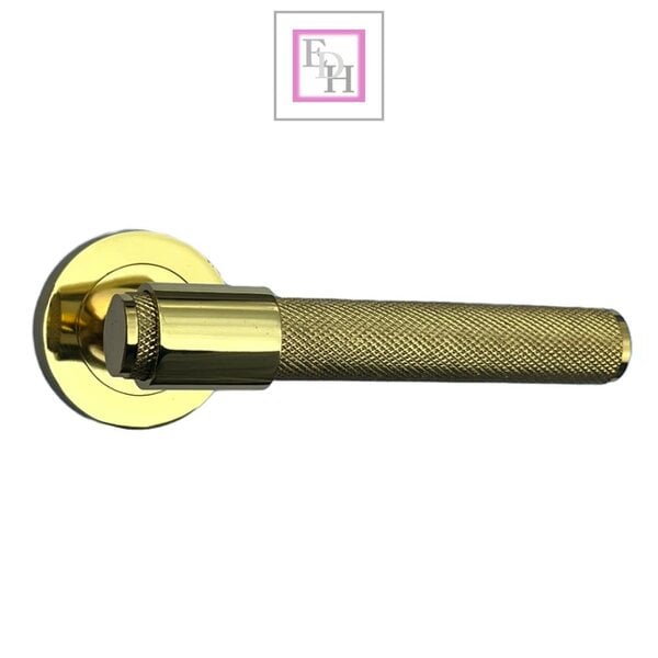 EDH Door Hardware Knurled Polished Brass Door Handles – Internal Lever Handle Packs with Fixings