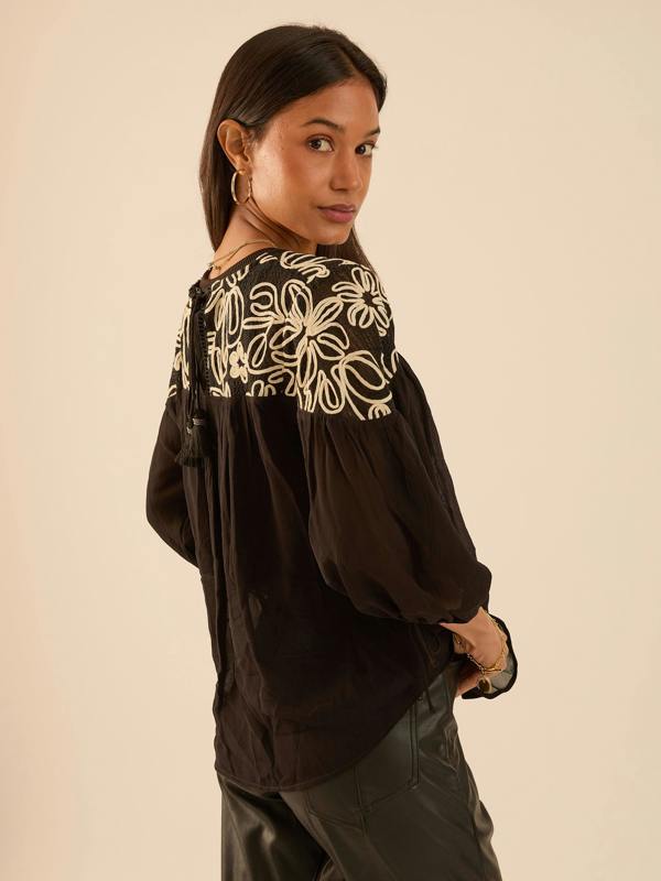 Rose & Nancy Rhea Black Boho Lace Top