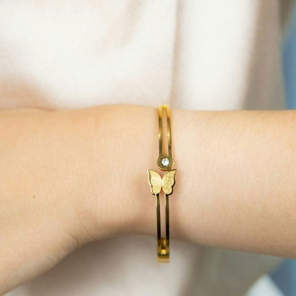 The Colourful Aura Butterfly Zircon Animal Themed Slim Magnetic Design Bangle Bracelet