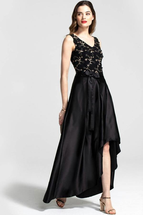 HotSquash V Neck Maxi Dress with Silky High Low Skirt
