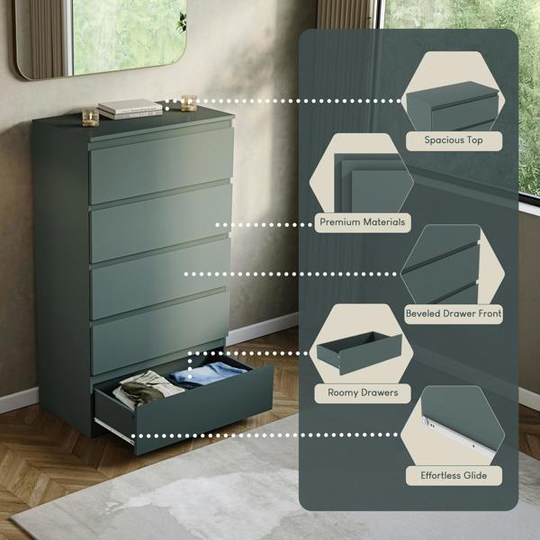 Vida Designs Denver 5 Drawer Chest, Black