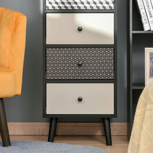 Wyld Haus Rerora Scandi Monochrome Black and White Wooden Vertical 5 Drawer Storage Chest