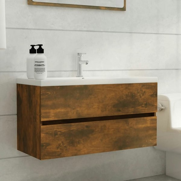 Berkfield Sink Cabinet Smoked Oak 90x38.5x45 cm Engineered Wood