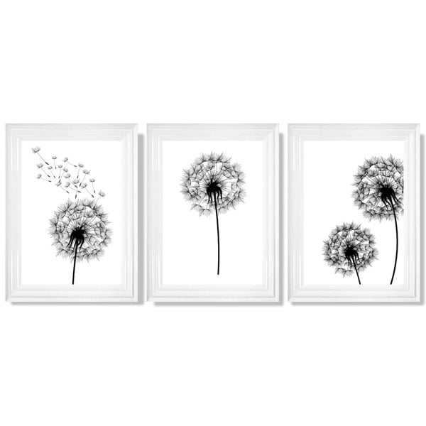 Artze Wall Art DANDELIONS Set of 3 Framed Sketch Wall Art Prints