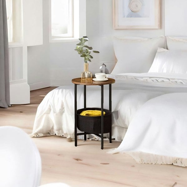 Rafaelo Mobilia Bedside Lamp Table with Removable and Washable Storage Basket