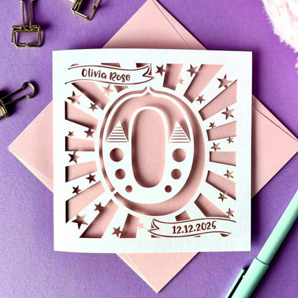 Paper Cut Letter Personalised New Baby Card - close-up detail