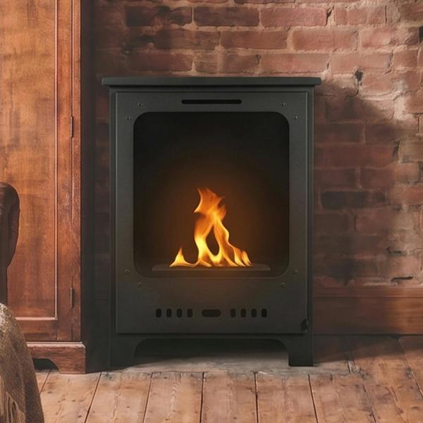 BIOFireplacesGMT Freestanding Bio Fireplace Koza Mini Black Matt with glass Ventless