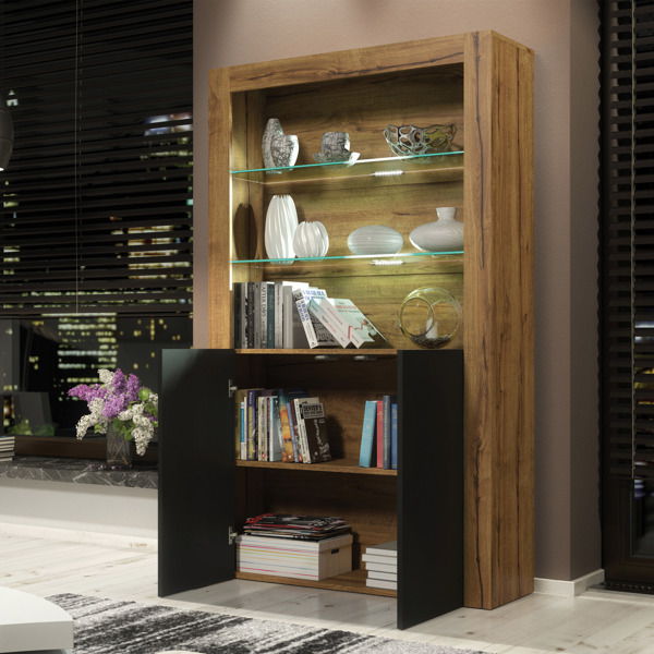 Mex Furniture Premium 170cm Cabinet Sideboard Matt Doors Cupboard & Display Unit & Free LED Lights