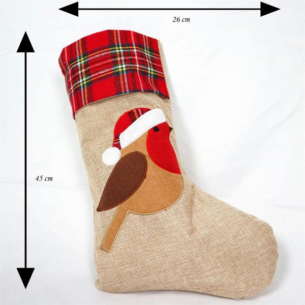 45cm Large Christmas Robin Print Hessian Stocking for Fireplace and Home Decor image 5