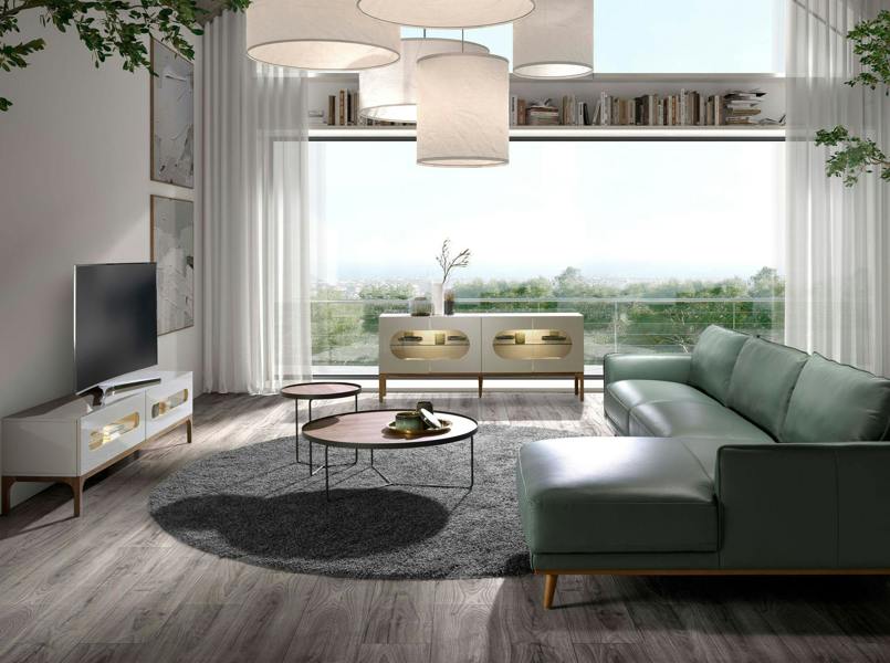 Angel Cerdá Grey and Walnut Wood TV Stand With Interior Lighting 3242