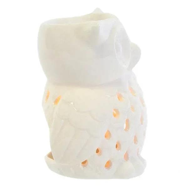White owl oil burner rear view with teardrop cutouts and open top