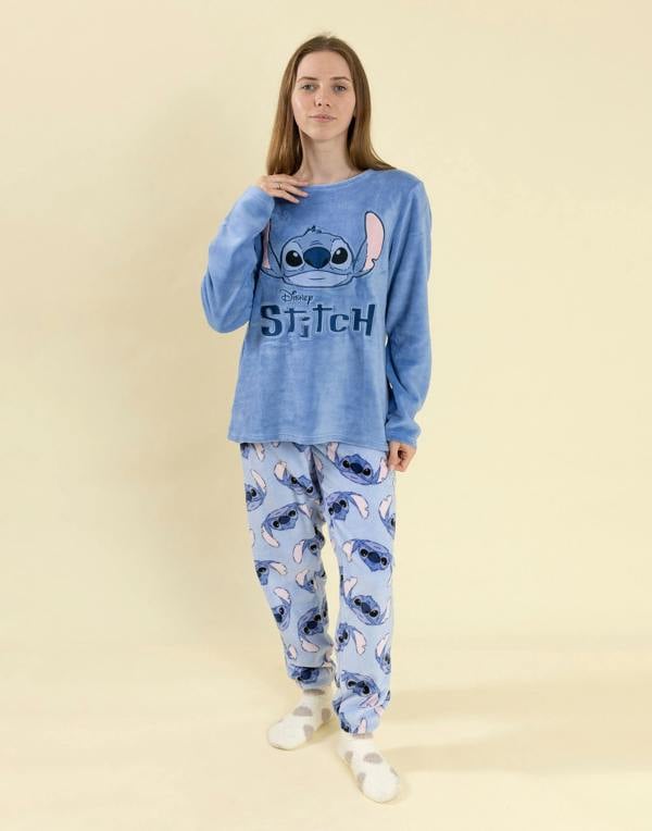Disney Lilo & Stitch Womens Blue Character Long Sleeve Long Leg Pyjama Set