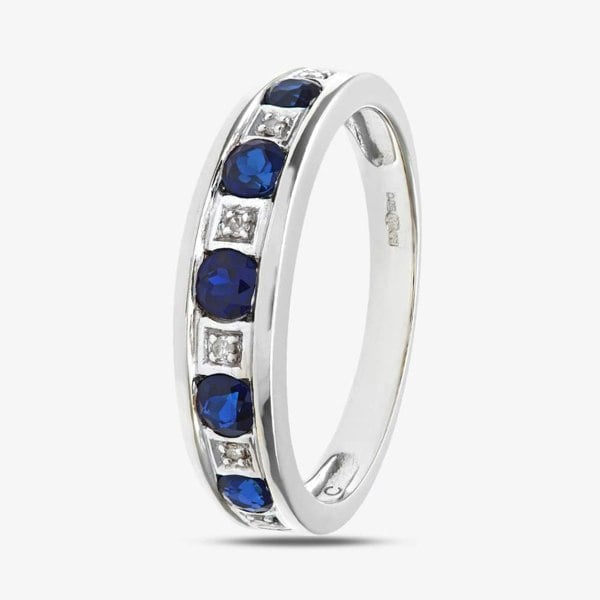T. H. Baker 9ct White Gold Sapphire & Diamond Half Eternity Ring PR10429W SA