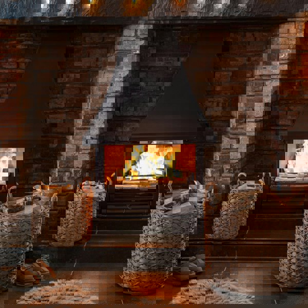 Ivyline Woven Round Rattan Log Basket with Handles Set of 2