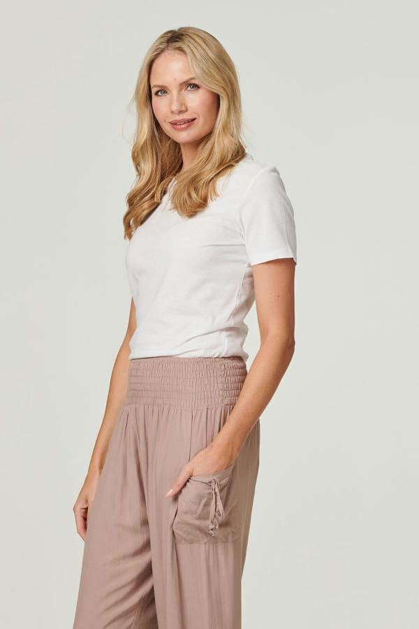 Brown | High Waist Pull On Tapered Pants