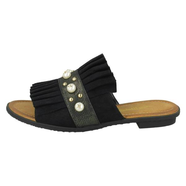 Spot On Ladies Spot On Pearl Trim Mules
