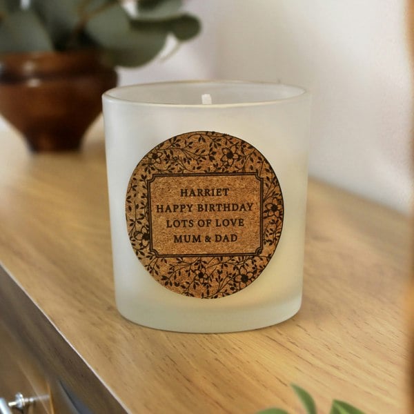 Personalised Memento Company Personalised Floral Cork Label Candle Jar