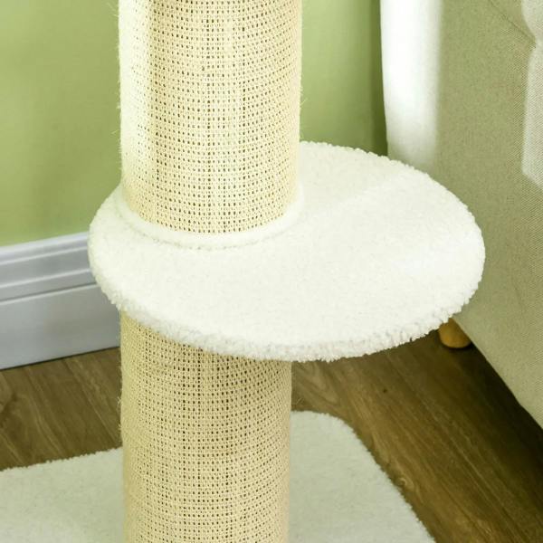 Cream sisal cat tree base platform with thick sherpa wrap around the central post