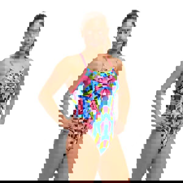 Funkita girls princess pageant diamond back swimsuit in multi geometric pattern