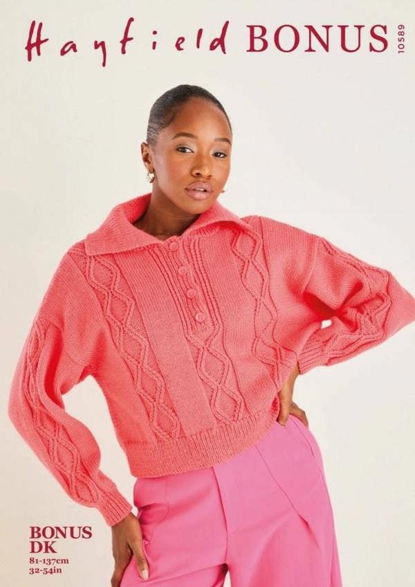 Hayfield Bonus DK Knitting Pattern 10589, Sweaters for Women, 32 - 54 Inches - Intermediate