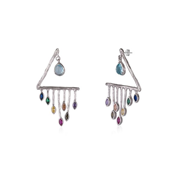 Spero London Colourful Rainbow Rain Drop Earrings in Sterling Silver