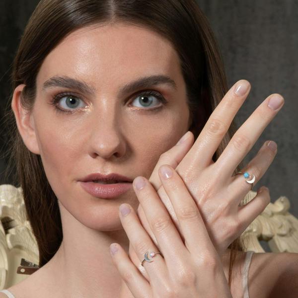 Adjustable Blue Opal Ring for Women - namana.london