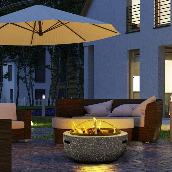 60cm Dark Grey Round Fire Pit Wood Burner & BBQ Grill Party Dining Garden Heater - LoopsDirect