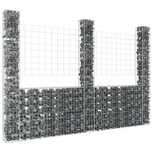 Berkfield U-shape Gabion Basket with 3 Posts Iron 260x20x200 cm