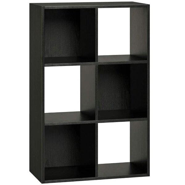 Industrial Style Storage Shelf, Bookcase, Bookshelf with 6 Compartments, for Living Room, Home Study, Black Wood Effect