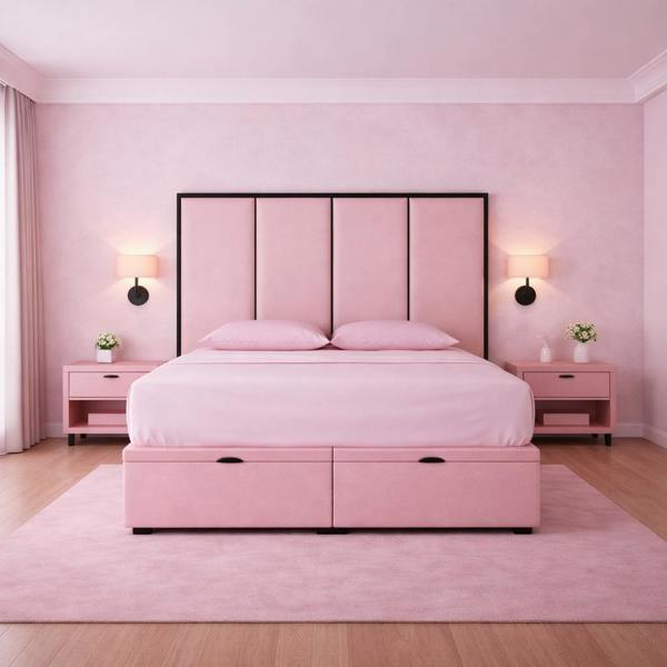 Great British Beds Emma Headboard with Contrast Border Divan Ottoman Bed