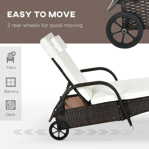 Bobobiy Rattan Sun Loungers Set of 2 with Side Table, Garden Recliner Sunbeds with Adjustable Back, 3 Pieces Garden Set, Brown