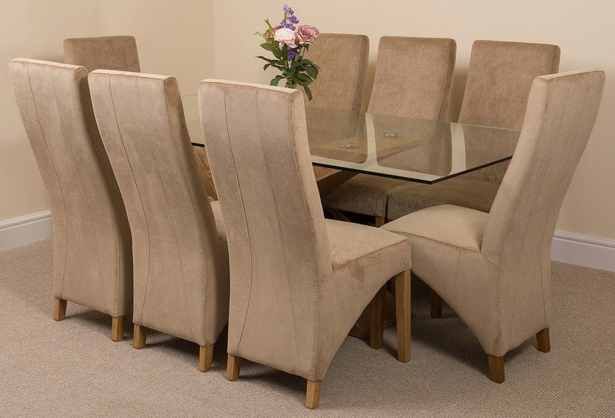 That's Furniture Valencia Oak Large Glass Dining Table & Lola Fabric Chairs