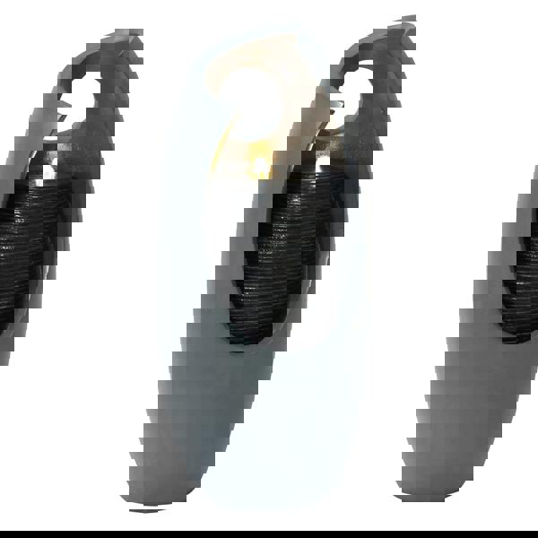 Sleek gray electric water feature with a modern design, featuring a glowing light and textured black water basin for a calming ambiance