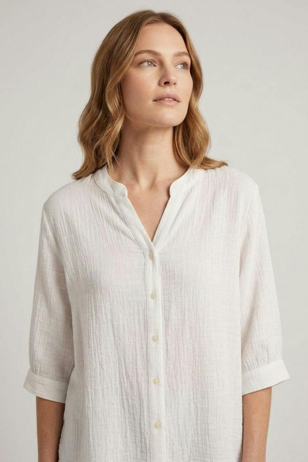 Izabel London Relaxed Collarless 3/4 Sleeve Shirt