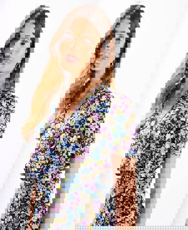 Multicoloured Floral Wrap Midi Dress