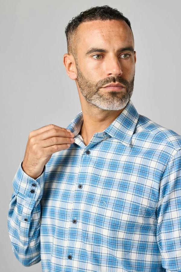 Double TWO Blue Check Flannel Long Sleeve Shirt