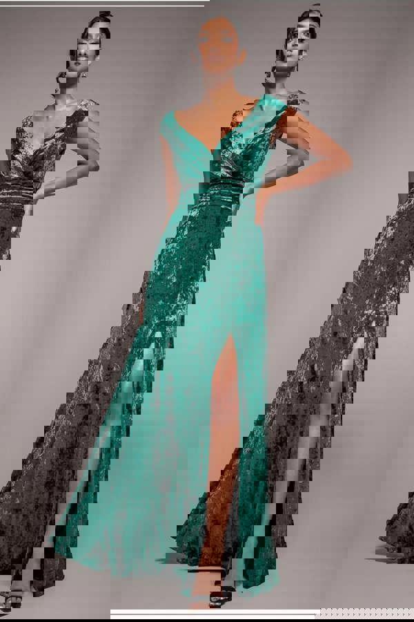 Ice Velvet Bardot Wrap Maxi - Emerald Green DR4029