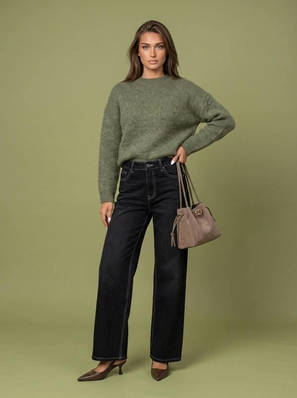 Urban Bliss Wool Blend Longline Jumper Green