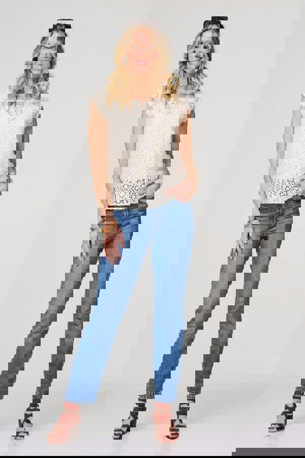 Ivory | Lace Crochet Detail Cap Sleeve Top :  Model is 5'10"/178 cm and wears UK8/EU36/US4/AUS8