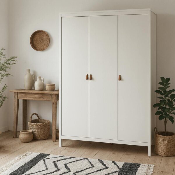 Wyld Haus Wildberry Matt White Wardrobe 3 Doors Leather Handles