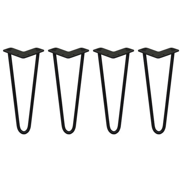 SkiSki 4 x 12" Hairpin Legs - 2 Prong - 12mm - Black