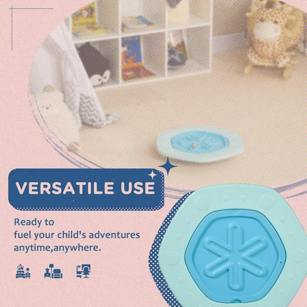 Blue balance board top with raised star pattern and center wooden ball