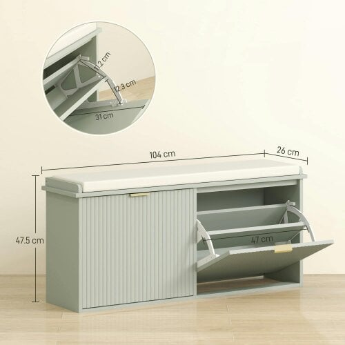 Wyld Haus Reraha Mint Green Wooden 10 Pair Shoe Bench With Cushioned Top