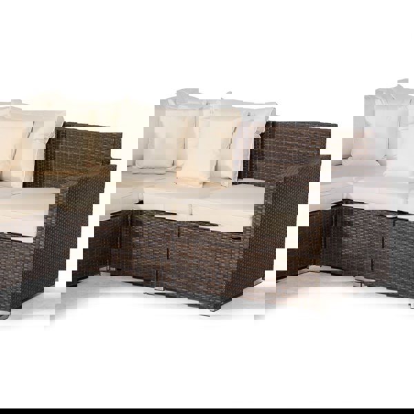 Giardino Santorini L Shape Modular 6 Seat Rattan Corner Sofa Set With Large Coffee Table & Daybed Ottoman